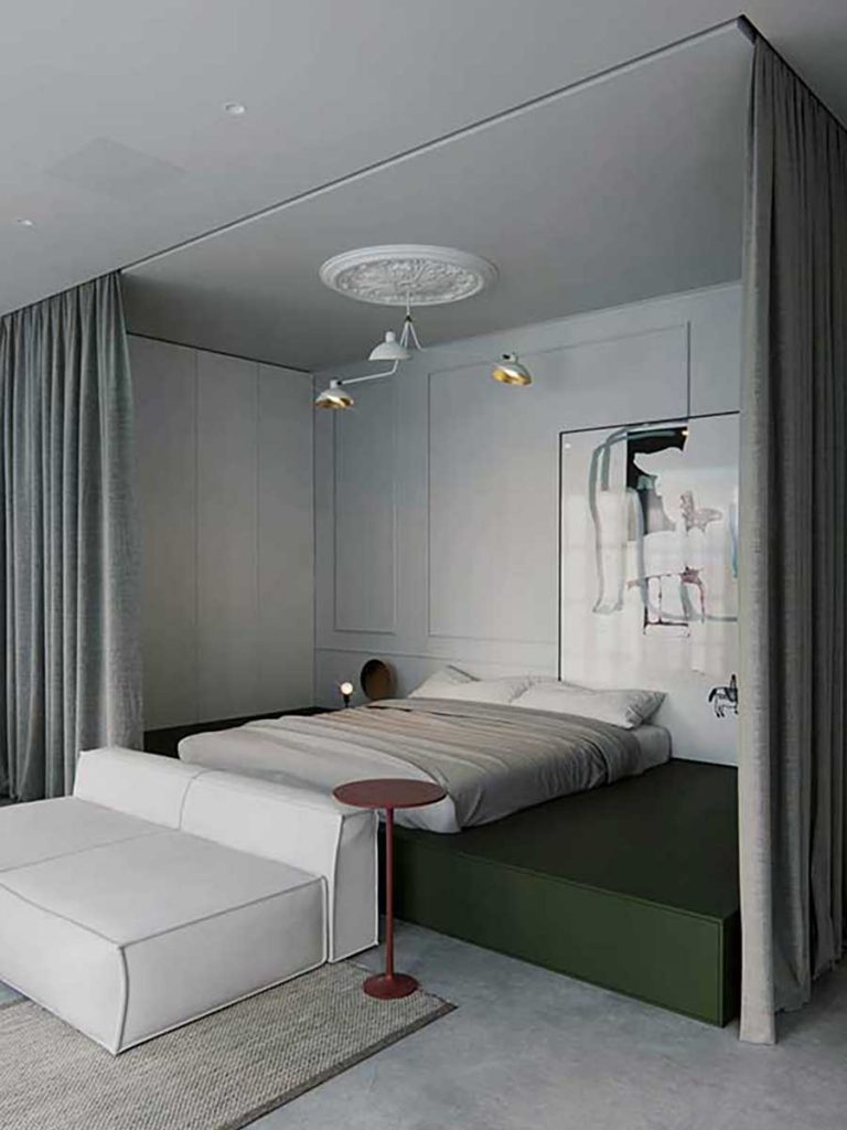 séparation d'un coin nuit avec rideaux